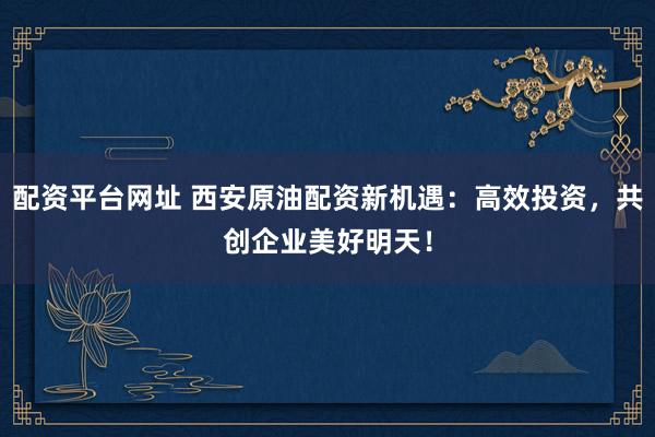 配资平台网址 西安原油配资新机遇：高效投资，共创企业美好明天！