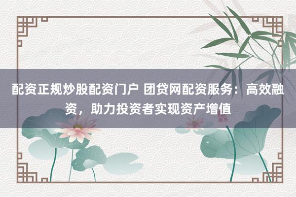 配资正规炒股配资门户 团贷网配资服务：高效融资，助力投资者实现资产增值