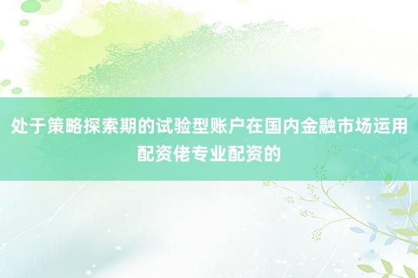 处于策略探索期的试验型账户在国内金融市场运用配资佬专业配资的